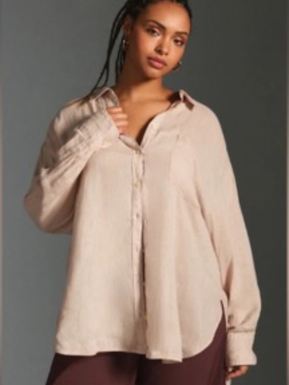 Maeve Anthropologie The Bennet Button-Down Shirt Linen Blend Pale Pink Small S